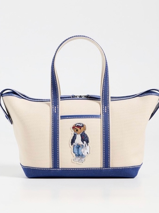 Polo Ralph Lauren Handbags - Polo Ralph Lauren Spring Bear Mini Shopper Tote Ecru Indigo Sky